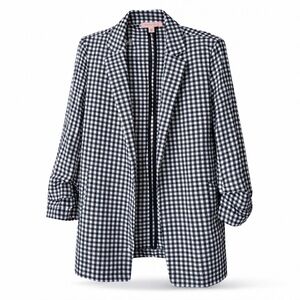 Philosophy Gingham Blazer Jacket Black White Ruched Sleeve Women's Large
